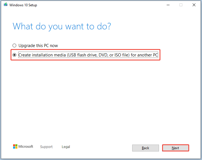 select Create installation media