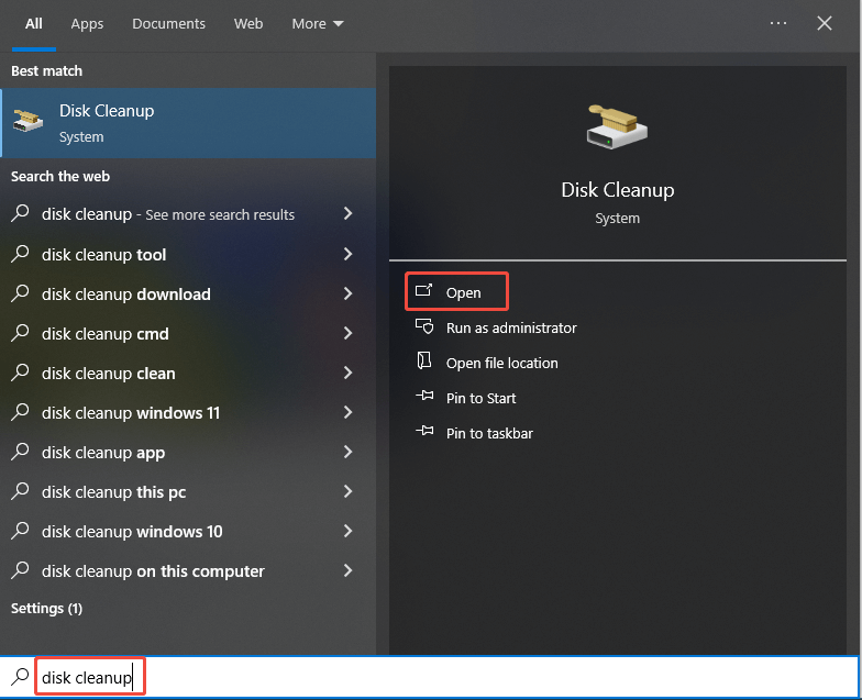open Disk Cleanup from the search box
