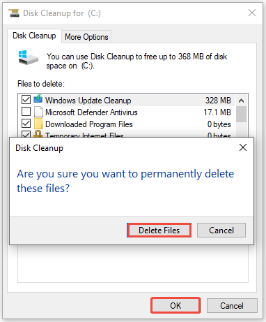 choose files to delete and confirm the operation