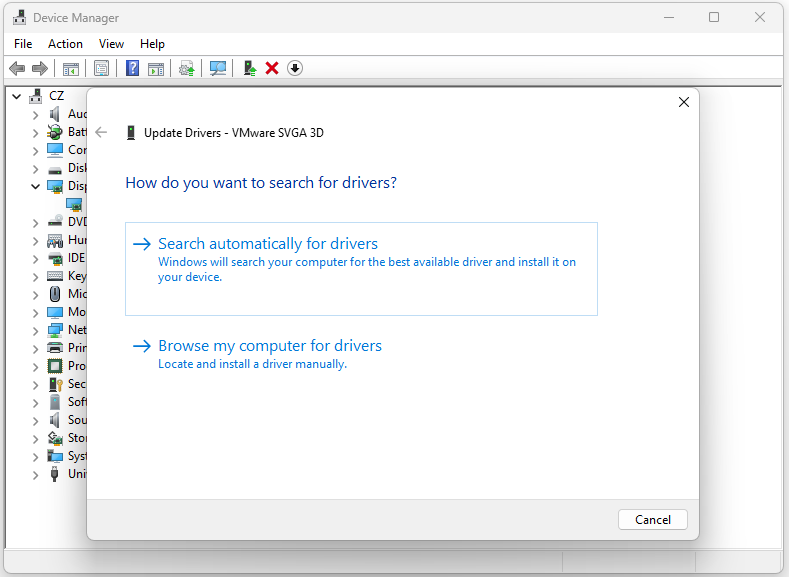 select Search automatically for drivers