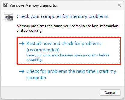 select Restart now and check for problems