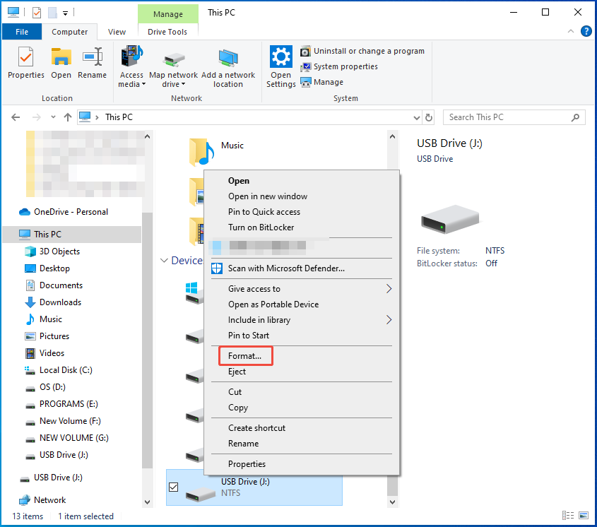 select the RAW drive and choose Format