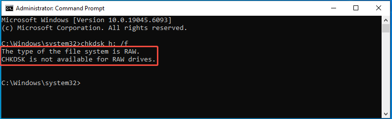 CHKDSK is not available for RAW drives