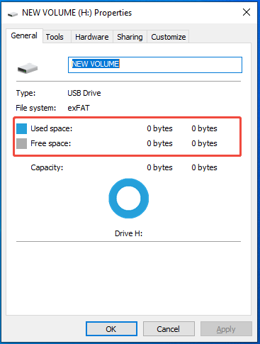 disk space is 0 bytes