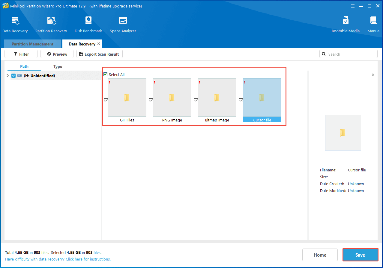 select the needed data and click Save in Partition Magic