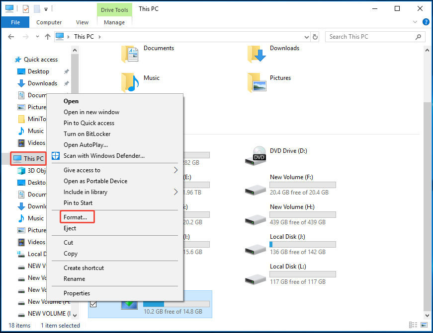 right-click the target drive and choose Format