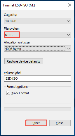 configure settings and click Start