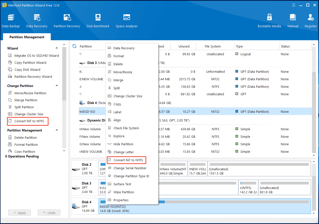 convert FAT to NTFS using Partition Magic