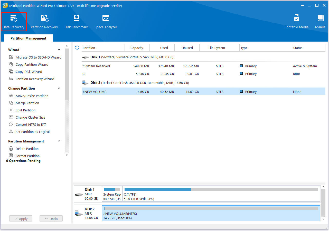 click Data Recovery in MiniTool Partition Wizard