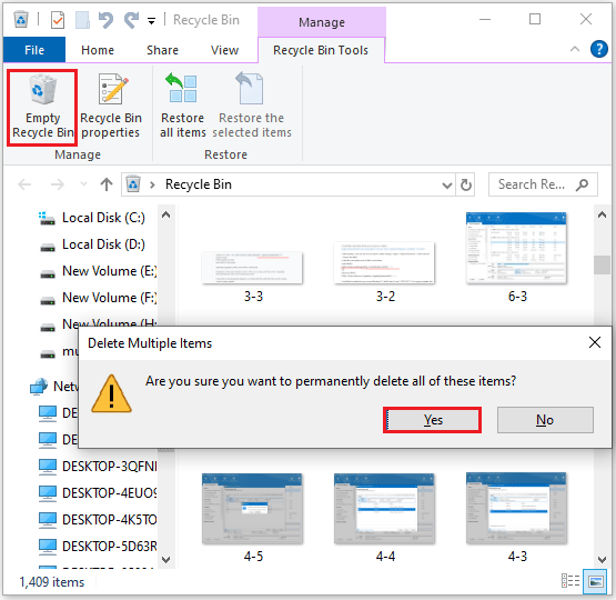 click Yes to delete all of these items