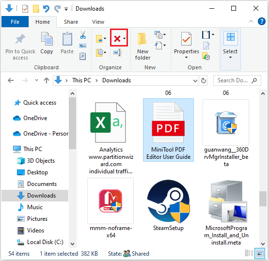 click delete icon to delete unused files