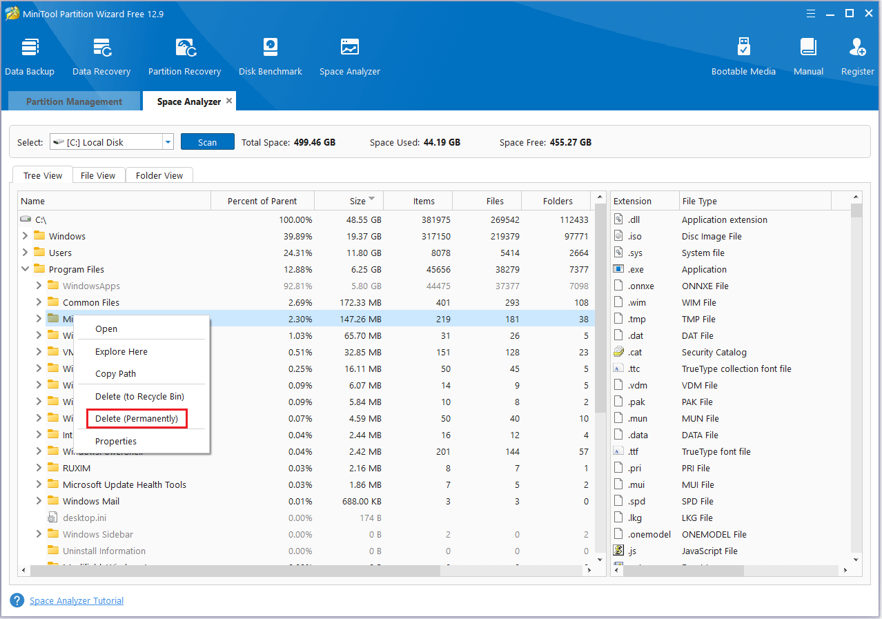 click Delete (Permanently) in MiniTool Partition Wizard