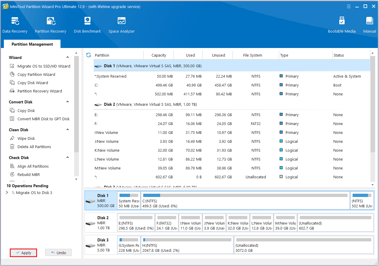 click Apply in MiniTool Partition Wizard