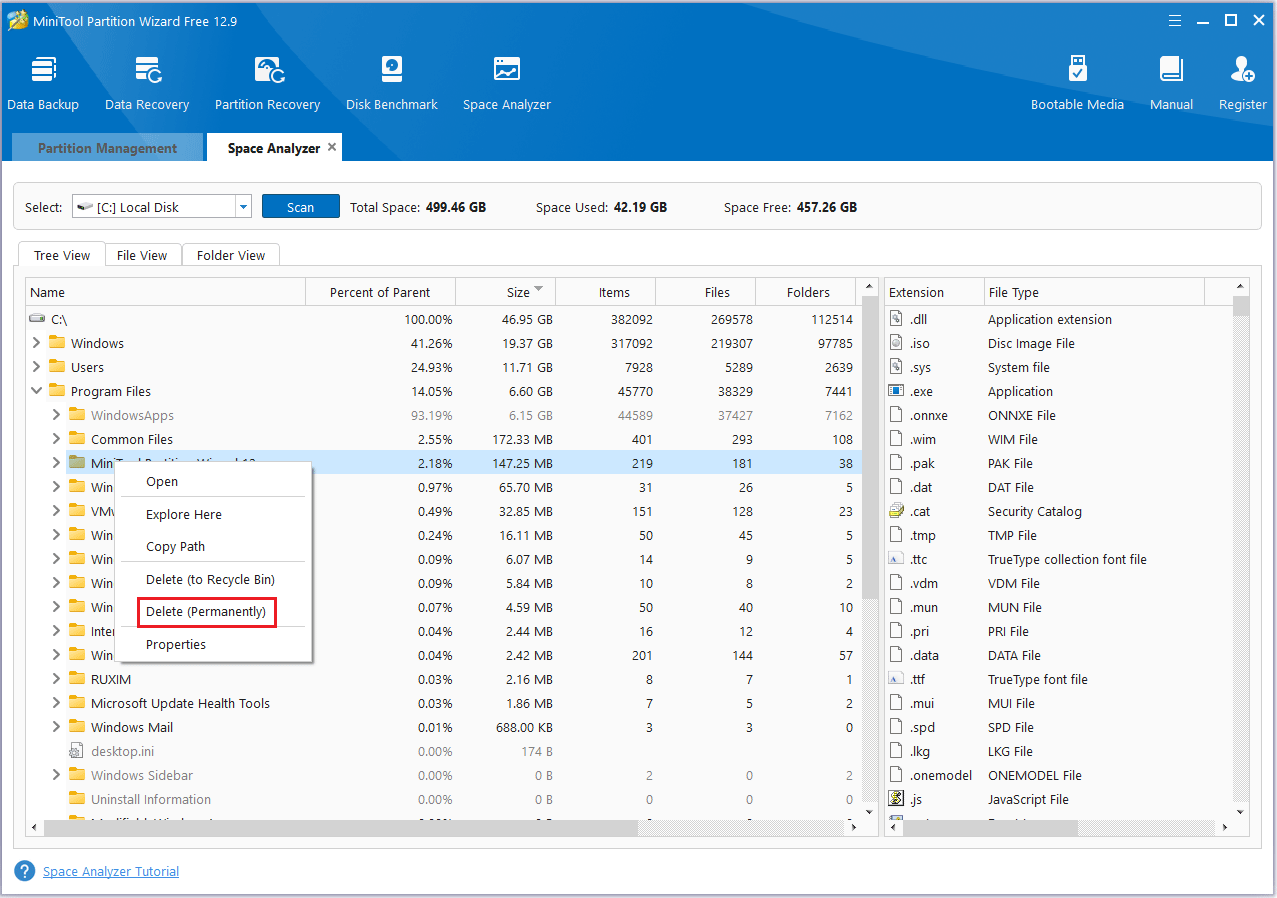 click Delete Permanently in MiniTool Partition Wizard