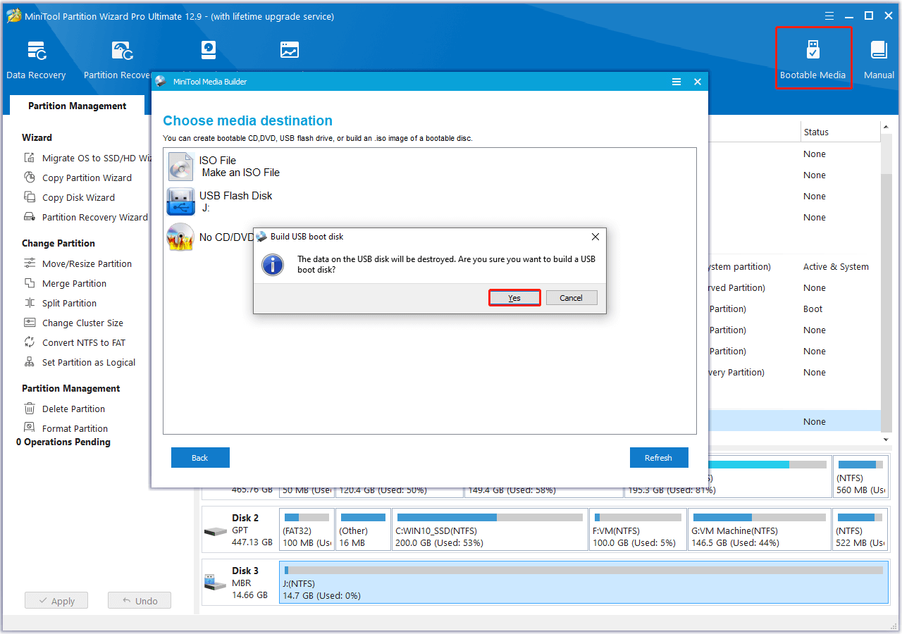 create MiniTool Bootable media in MiniTool Partition Wizard