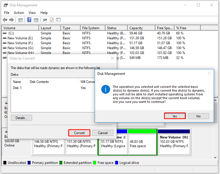 click Convert and Yes sequentially