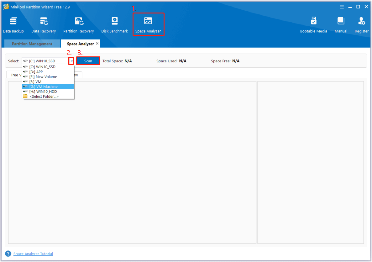 select the target drive and click Scan