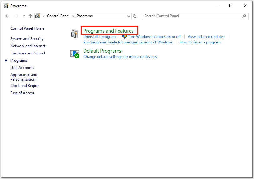 click Programs and Features