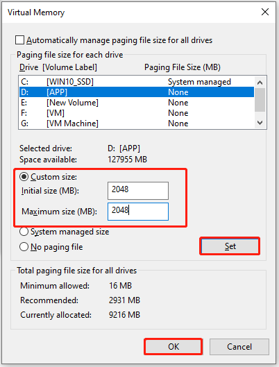 customize Virtual Memory size