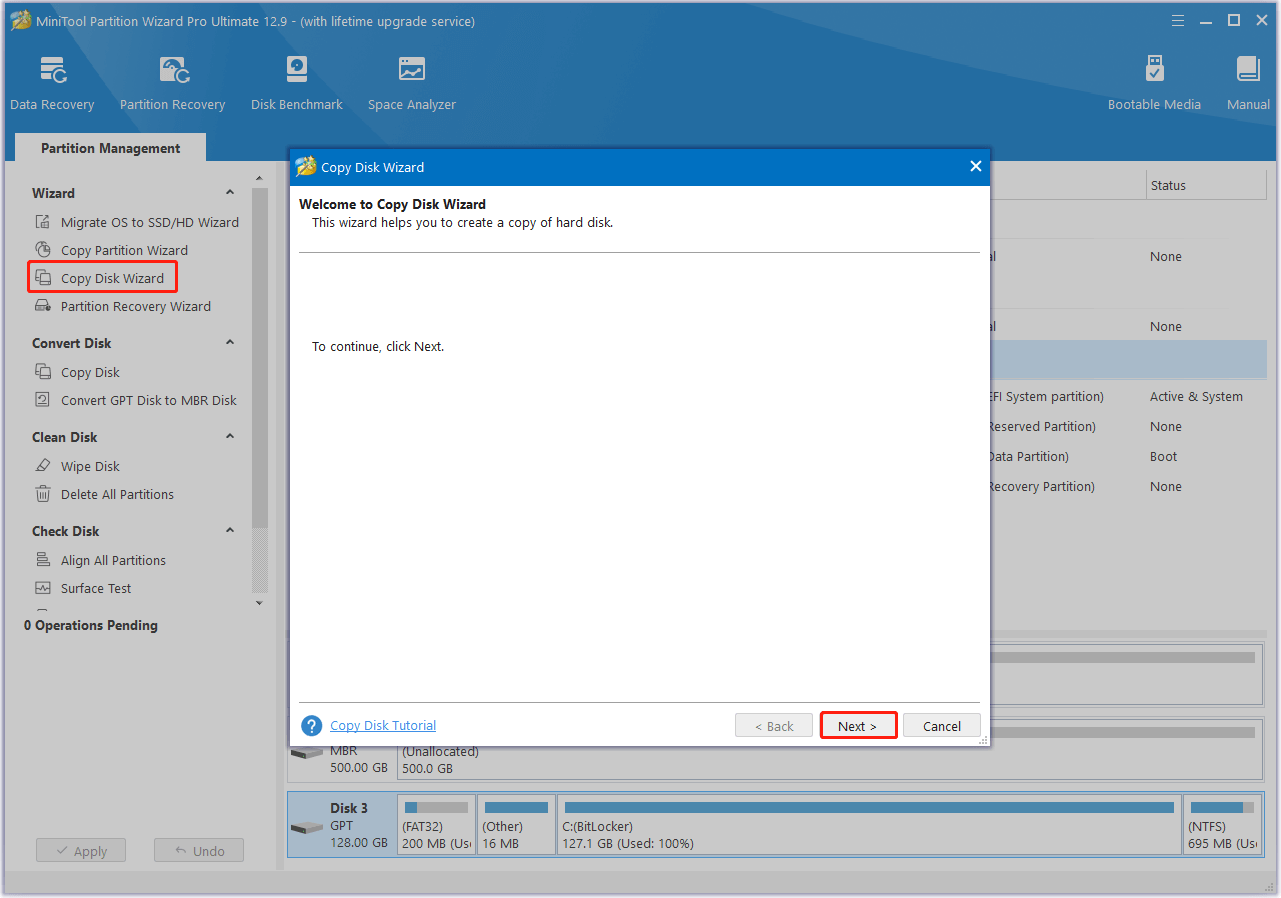 select Copy Disk Wizard and click Next