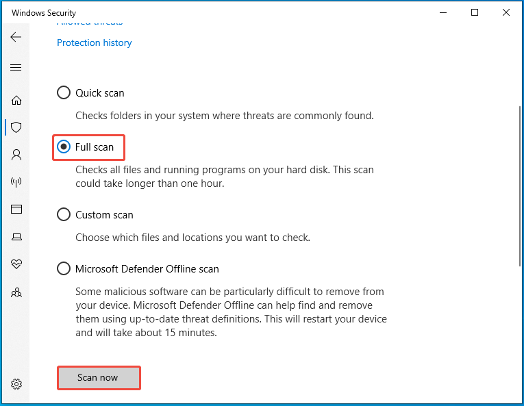 select a scan method and click Scan now