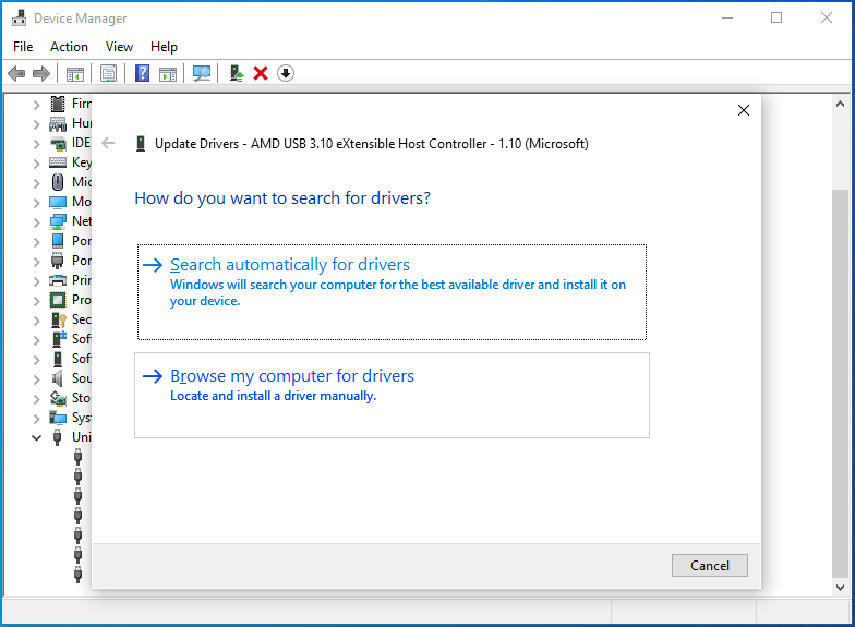 select a way to update the driver