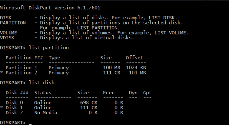 no media error in DiskPart