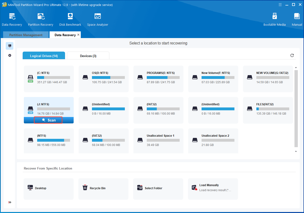 scan the faulty drive with Partition Manager