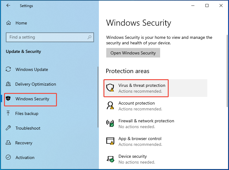 navigate to Virus and threat protection