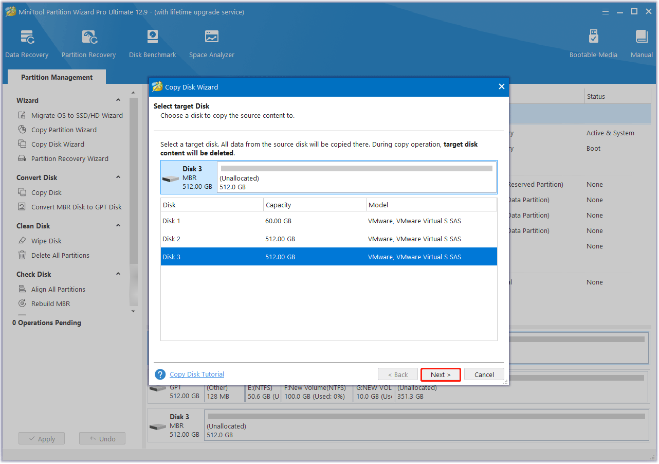 select the new drive in MiniTool Partition Wizard