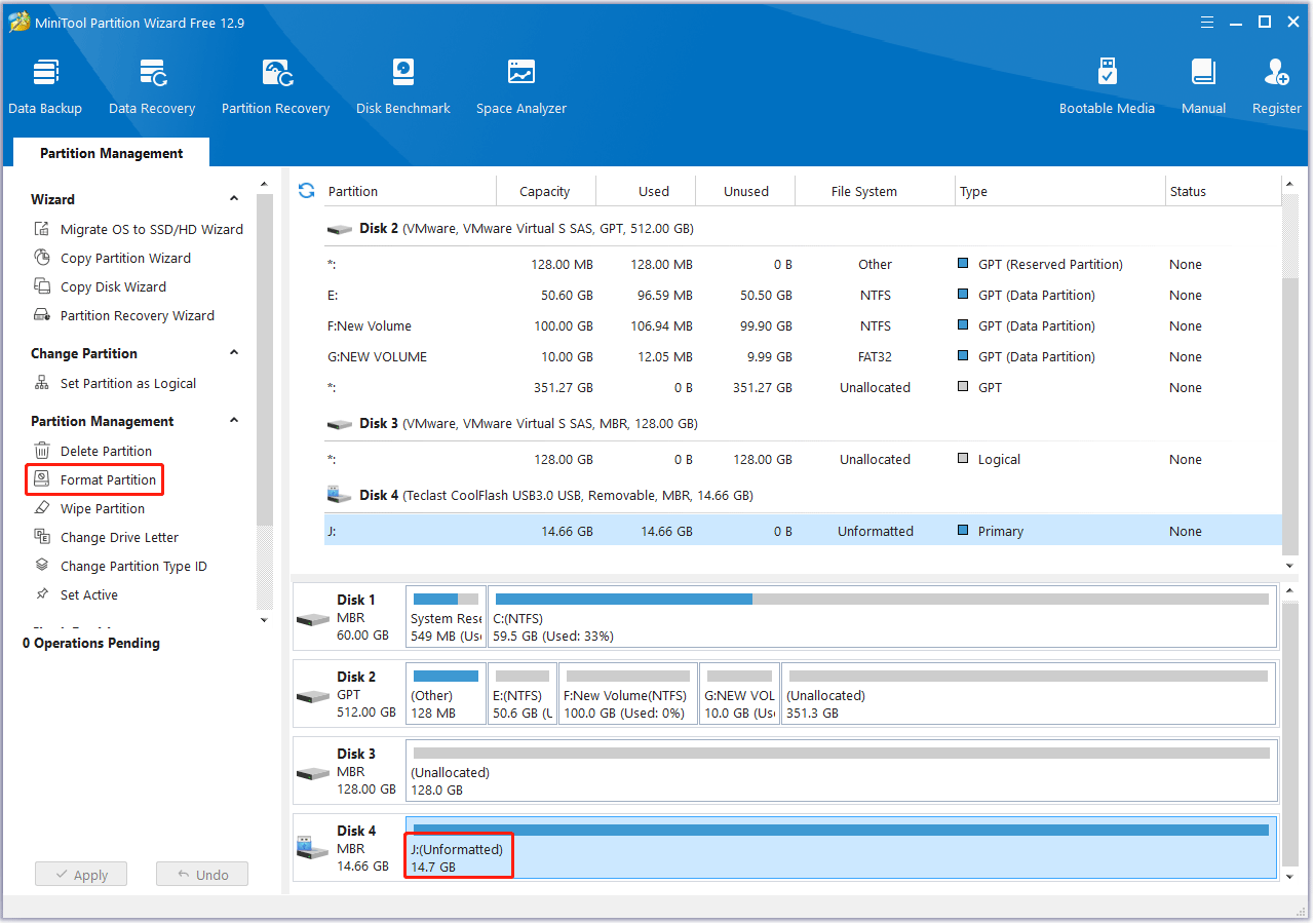 choose Format Partition in MiniTool Partition Wizard