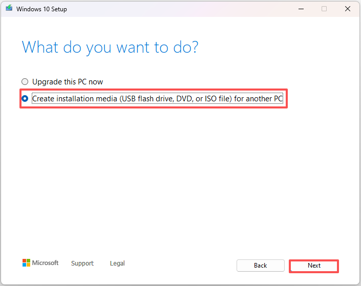 choose Create installation media