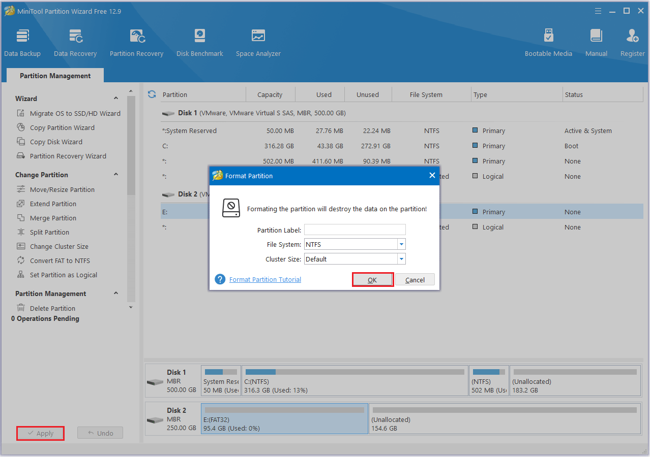 format external drive in MiniTool Partition Wizard