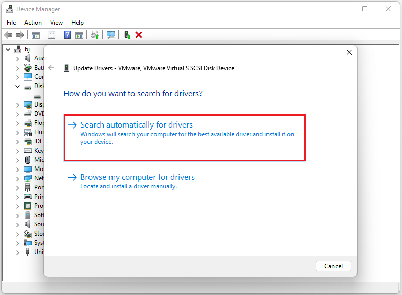 select Search automatically for drivers