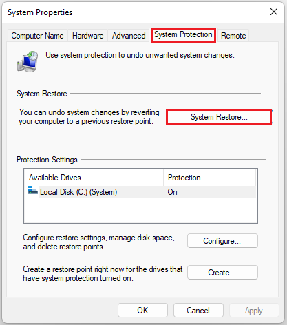 click System Restore