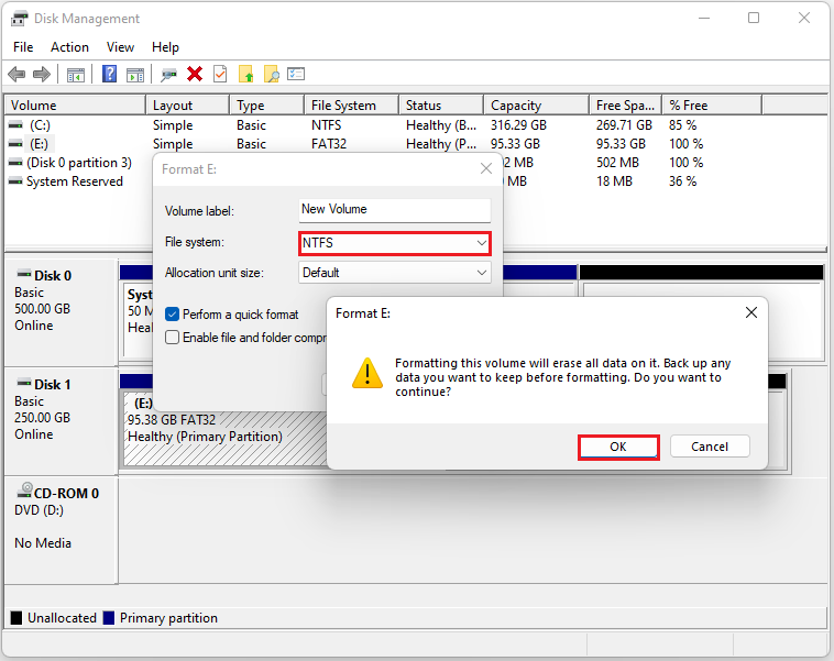 format external drive in Disk Management