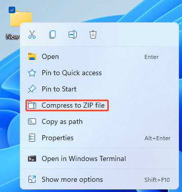 screenshot showing Compress to ZIP file in Windows 11