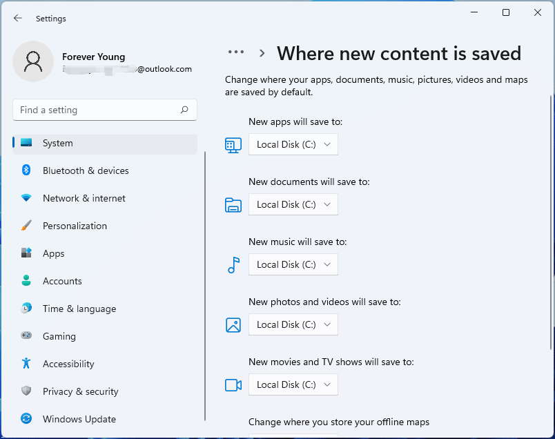 screenshot showing where new content is saved