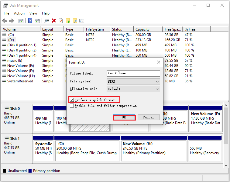 format a disk by using Disk Management