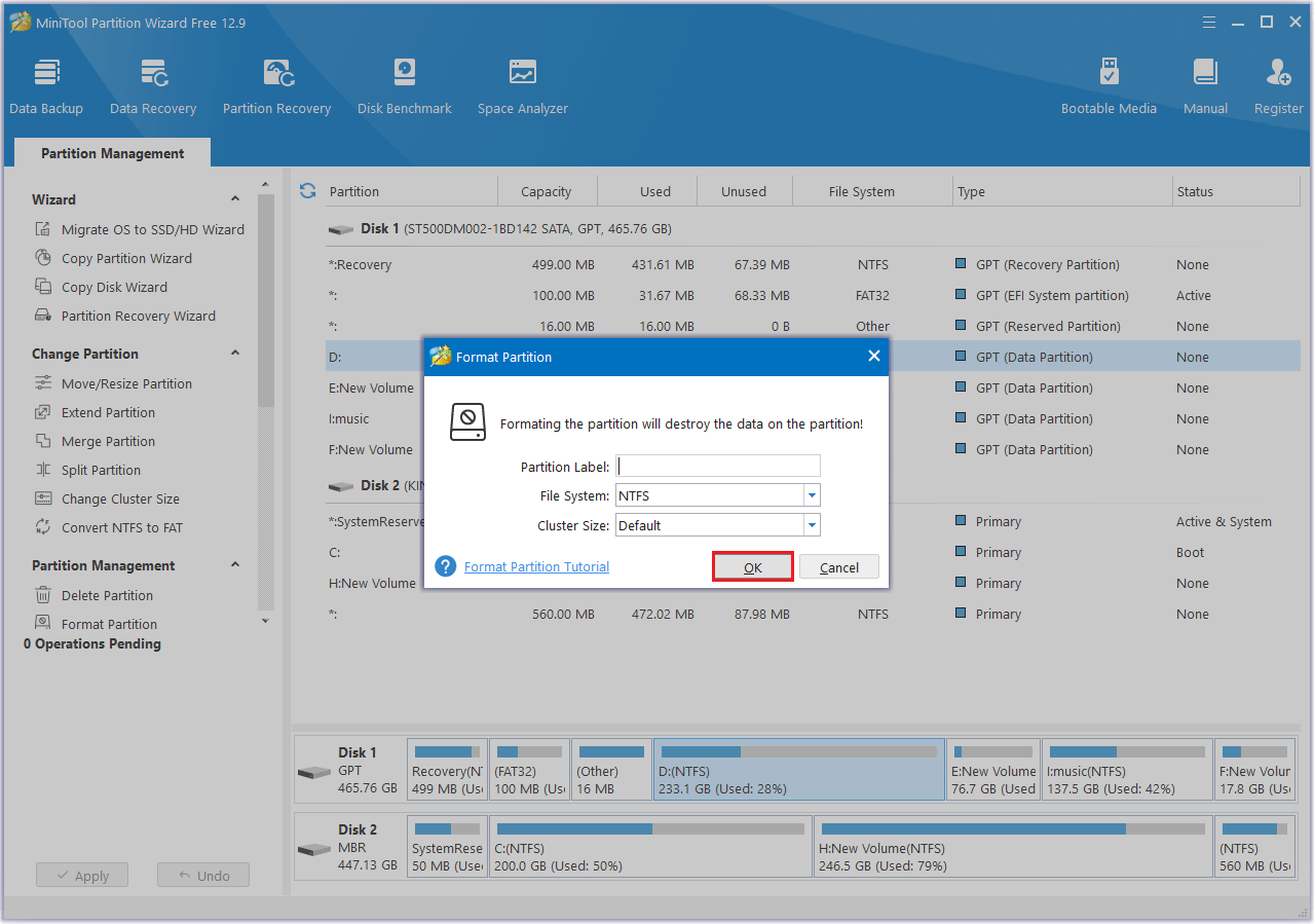 click OK in MiniTool Partition Wizard