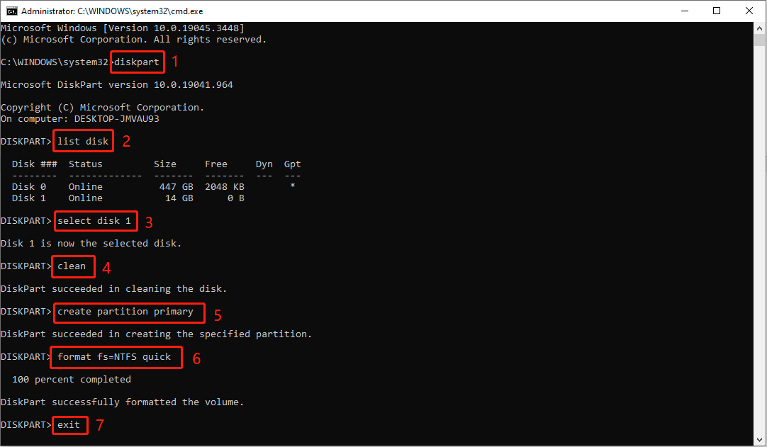 format a hard drive by using DiskPart