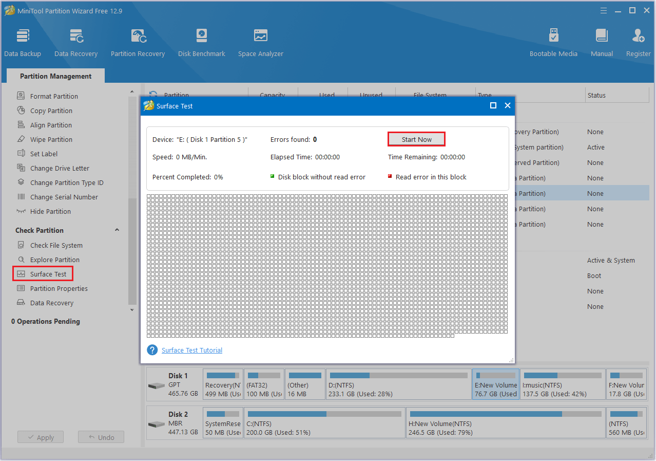 check bad sectors in MiniTool Partition Wizard