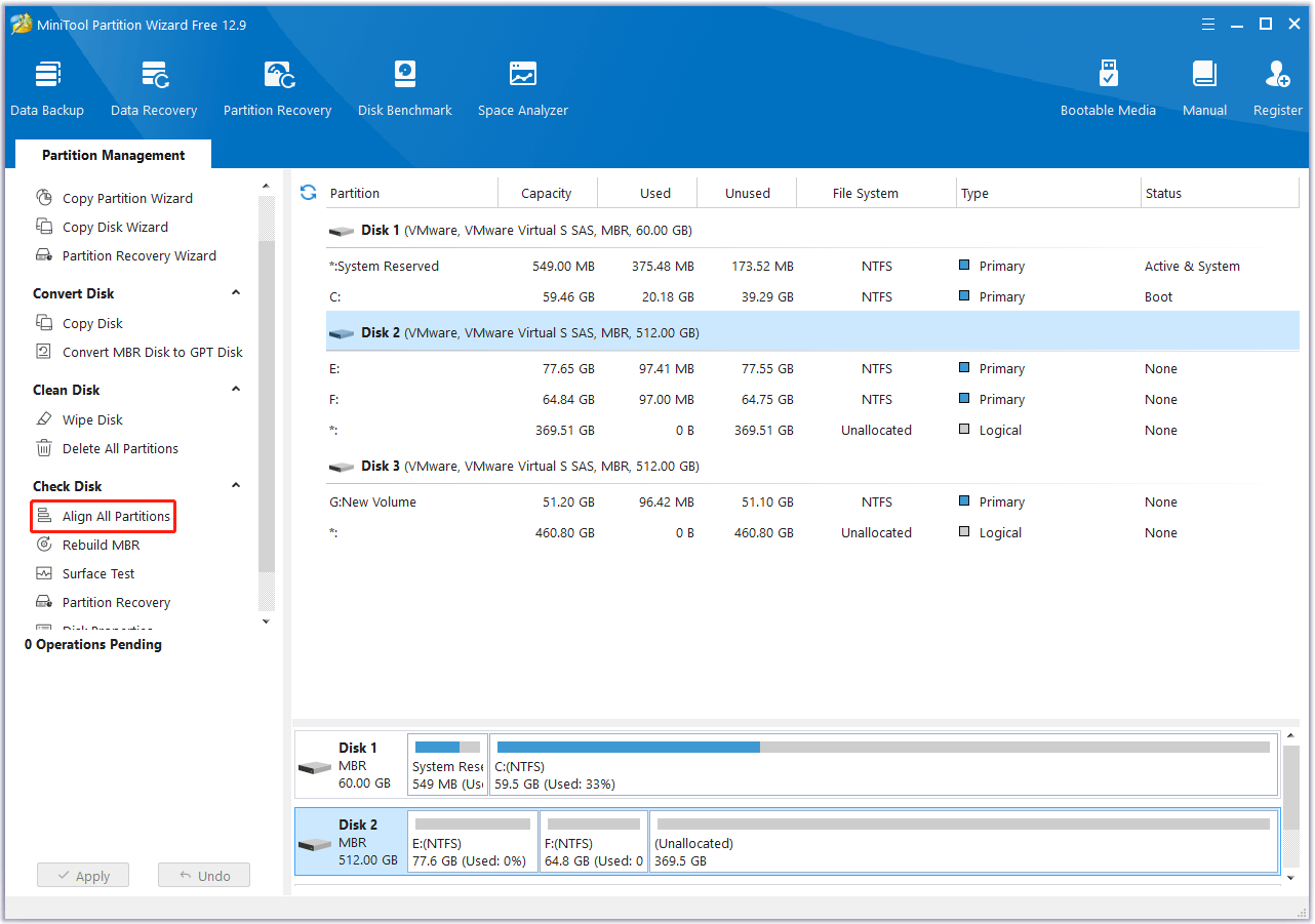 choose Align All Partitions in MiniTool Partition Wizard