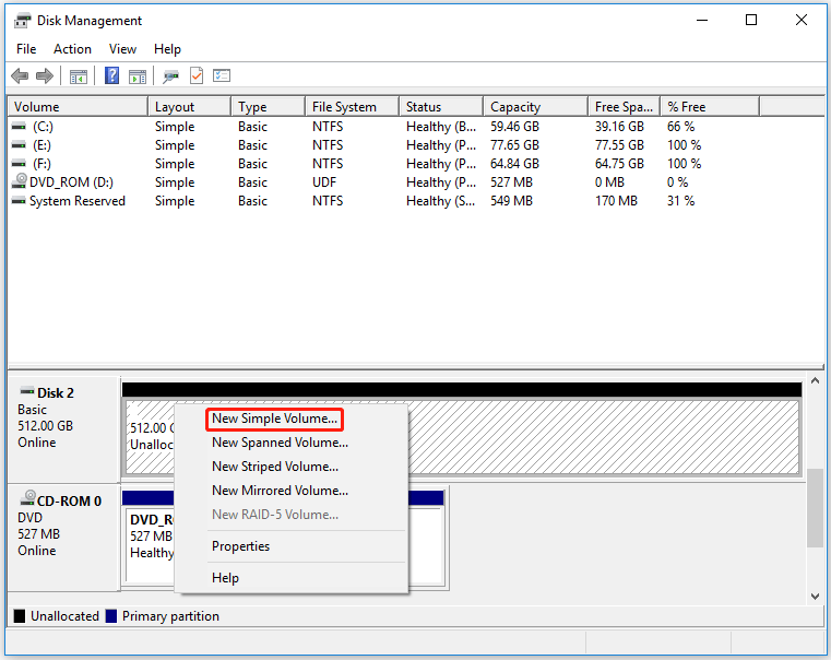 create a new volume in Disk Management