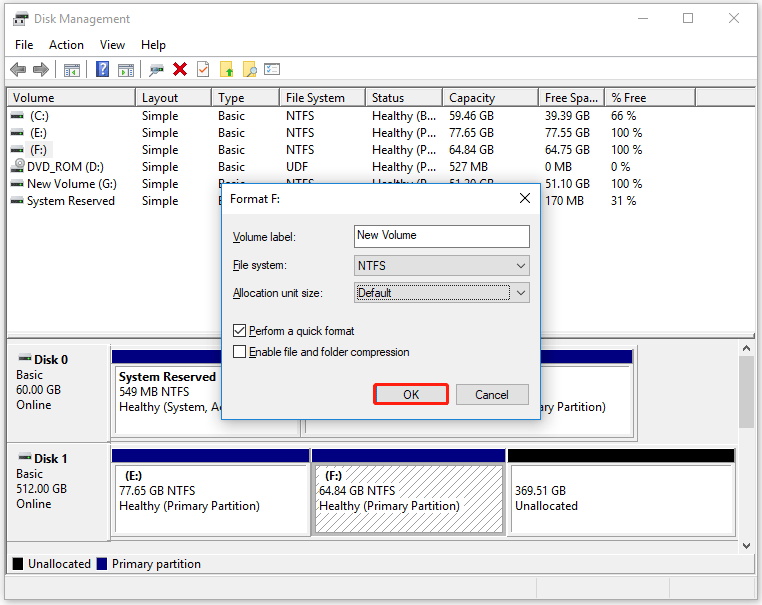 format a partition on SSD in Disk Management