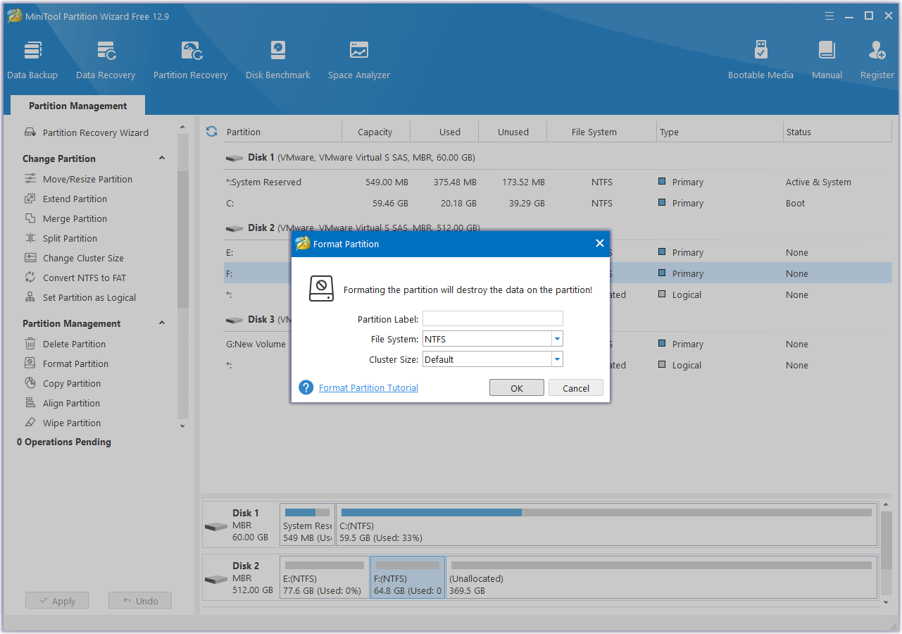 set the format parameter in MiniTool Partition Wizard
