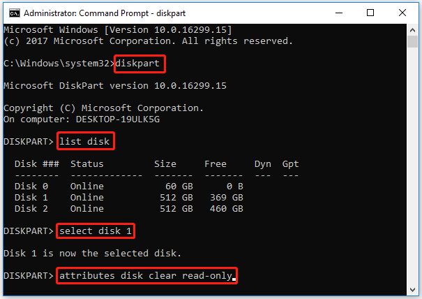 remove write-protection in Command Prompt