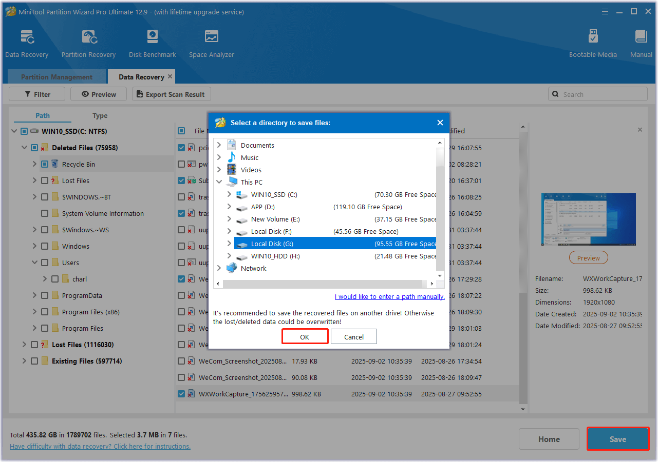 save the recovered files
