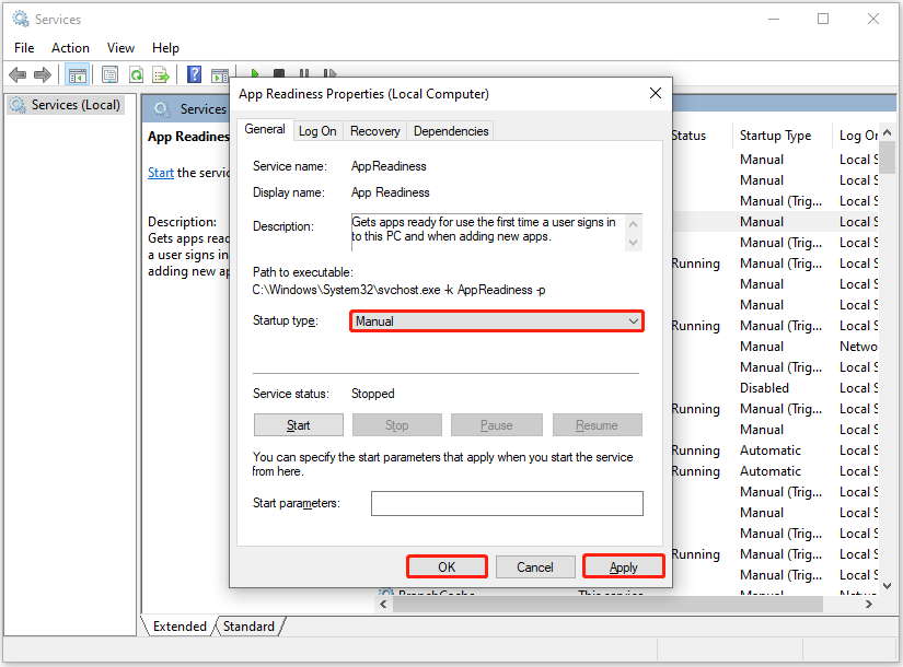 disable App Readiness in Services