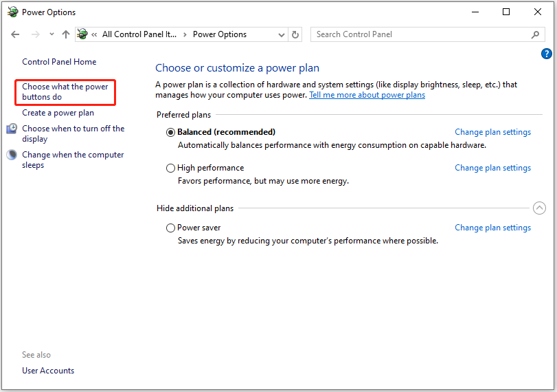 select Choose what the power buttons do